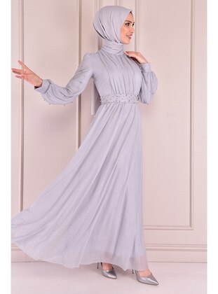 Gray - Modest Evening Dress - Moda Merve