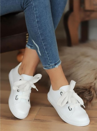 White - Sport - Sports Shoes - Pembe Potin