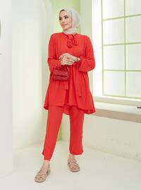 Red - Unlined - V neck Collar - Suit