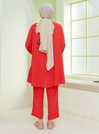 Red - Unlined - V neck Collar - Suit