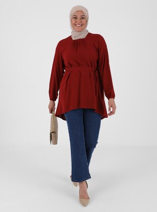 Plus Size Tunic With Belt Detail Burgundy
