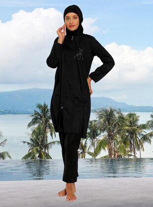 Black - Multi - Full Coverage Swimsuit Burkini - Dika
