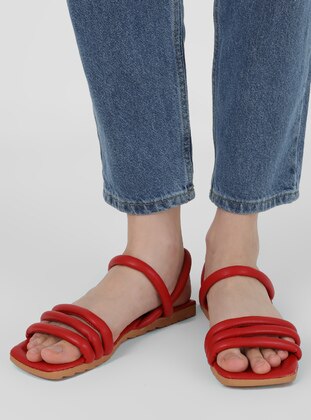 Red - Sandal - Faux Leather - Sandal - Odesa Ayakkabı