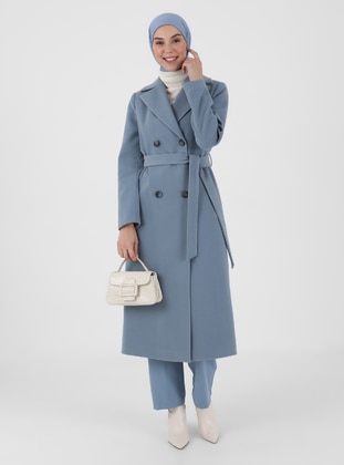Blue - Fully Lined - Double-Breasted - Coat - Olcay