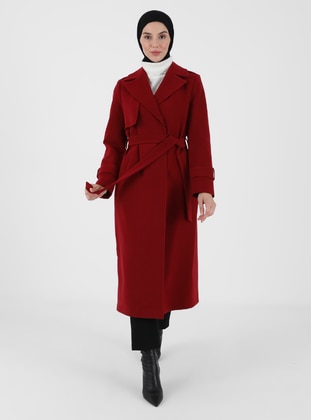 Maroon - Fully Lined - Double-Breasted - Coat - Olcay