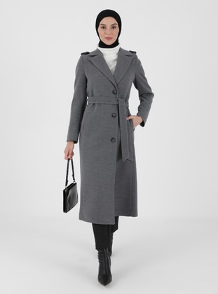 Gray - Fully Lined - Double-Breasted - Coat - Olcay