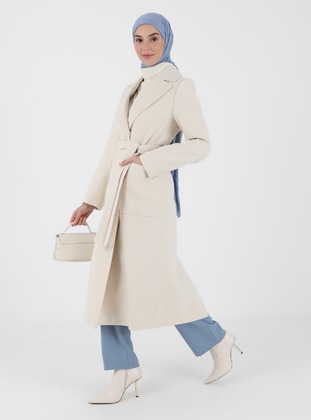 Ecru - Fully Lined - Double-Breasted - Coat - Olcay