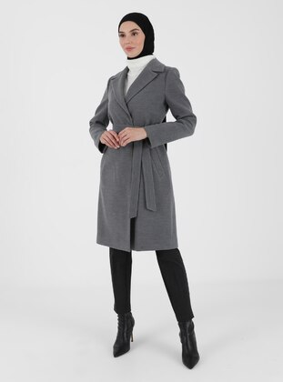 Gray - Fully Lined - Double-Breasted - Coat - Olcay