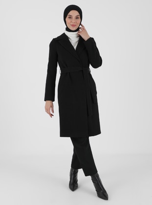 Black - Fully Lined - Double-Breasted - Coat - Olcay