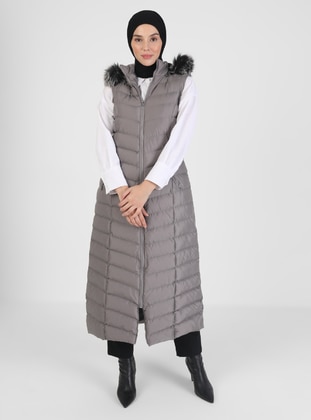 Gray - Fully Lined - Vest - Olcay