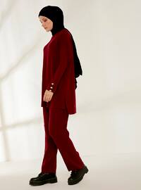 Fitted Trousers Knitwear Co-Ord Set Burgundy