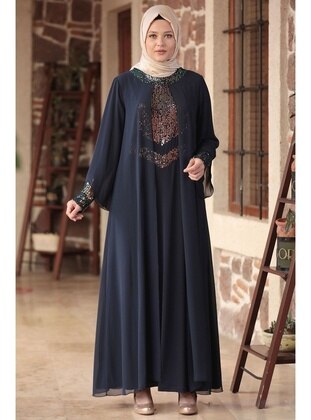Navy Blue - Modest Plus Size Evening Dress - Amine Hüma