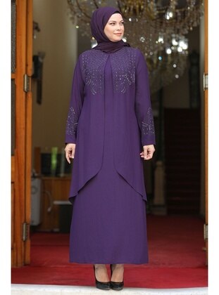 Purple - Modest Plus Size Evening Dress - Amine Hüma