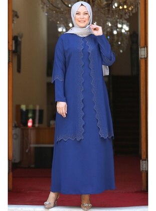 Indigo - Modest Plus Size Evening Dress - Amine Hüma