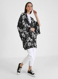 Floral Patterned Kimono Black