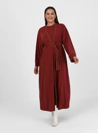 Brown - Unlined - Plus Size Abaya