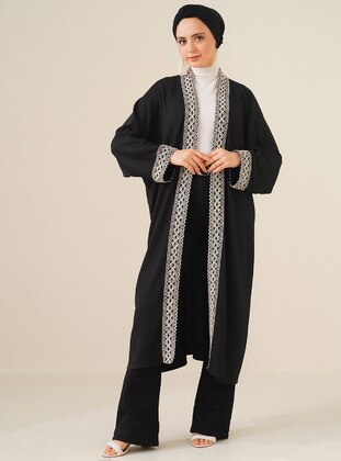 Unlined - Black - Kimono - By Saygı