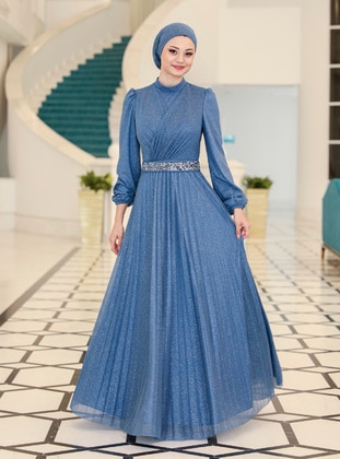 Dila Hijab Evening Dress Indigo