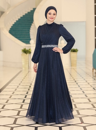 Dila Hijab Evening Dress Navy Blue
