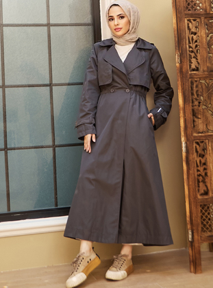 Button Detailed Trenchcoat Anthracite