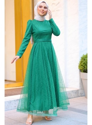 Green - Modest Evening Dress - Meqlife