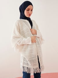 Knitwear Poncho Undercap With Fringes On Skirt And Sleeve Hem