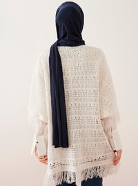 Knitwear Poncho Undercap With Fringes On Skirt And Sleeve Hem