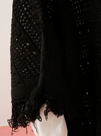 Knitwear Poncho With Fringes On Hem And Sleeve Black