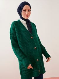 Links Knit Button Down Sweater Cardigan Emerald With Rhinestone Pattern