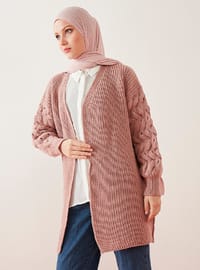  Knit Sweater Cardigan Deep Pink With Ticktock And Hole Detail On Sleeves