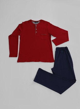 Maroon - Button Collar - Pyjama Set - Alissa