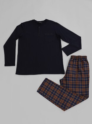 Brown - Button Collar - Plaid - Pyjama Set - Alissa
