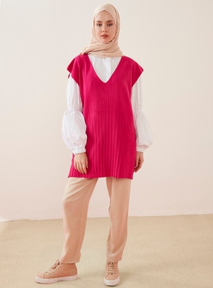 Unlined - Multi - Fuchsia - Knit Sweater - Womayy
