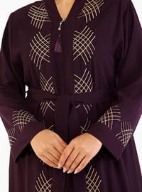 Embroidered Stones Abaya Plum Color