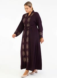 Embroidered Stones Abaya Plum Color