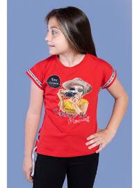 Printed - Crew neck - Unlined - Red - Girls` T-Shirt