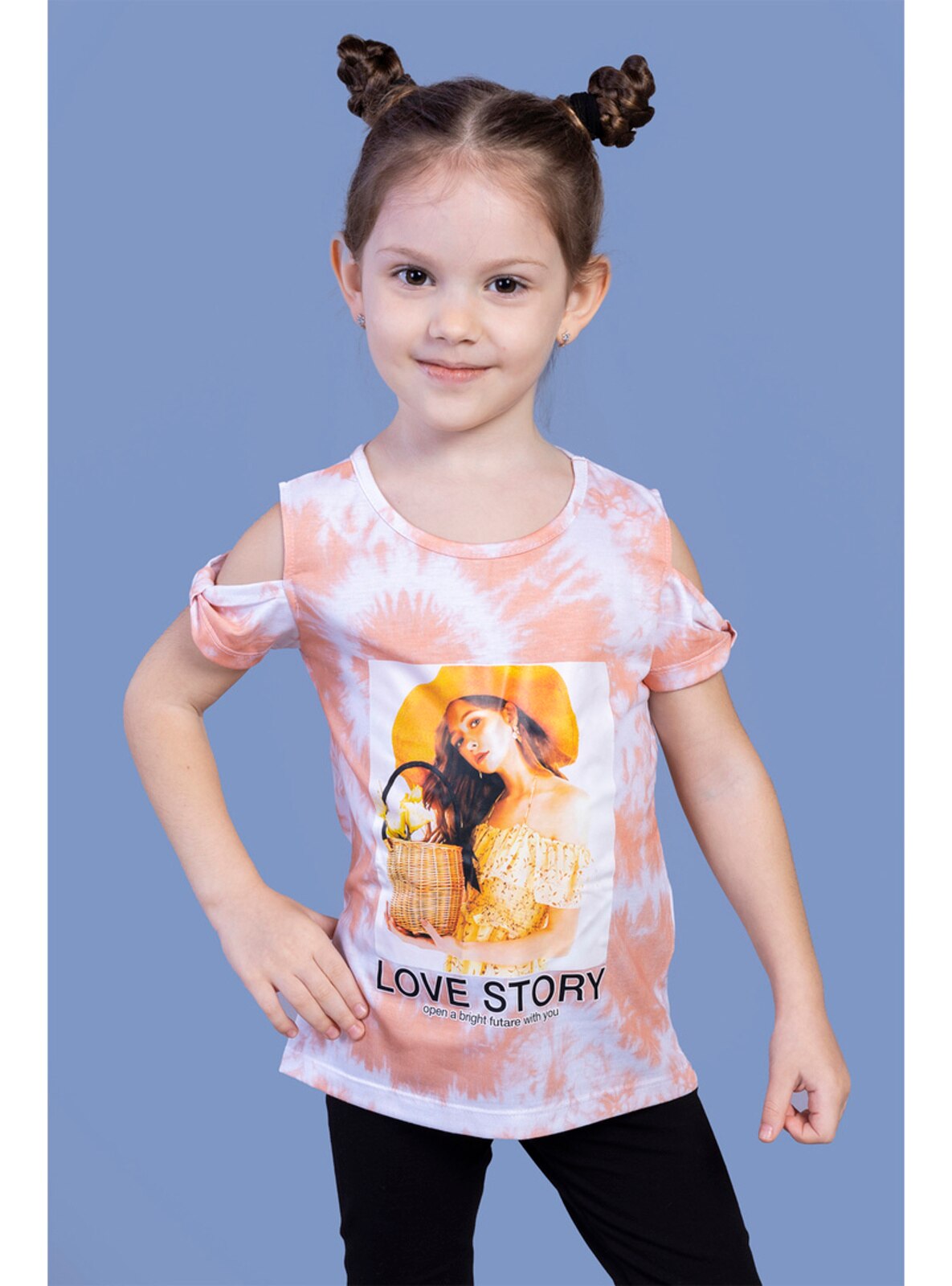 Printed - Crew neck - Unlined - Orange - Girls` T-Shirt
