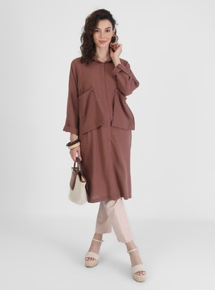 Button Detailed Pocket Tunic Brown