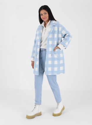 Ice Blue - Plaid - Unlined - Point Collar - Jacket - SOUL
