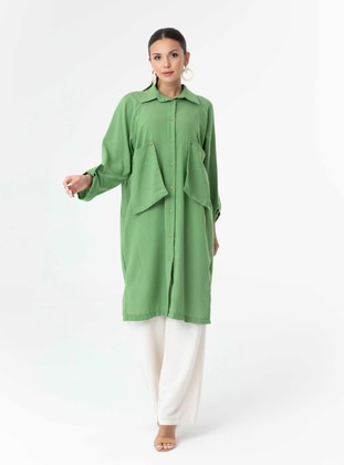 Button Detailed Pocket Tunic Green