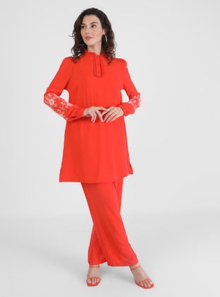 Red - Unlined - Crew neck - Suit - LOREEN