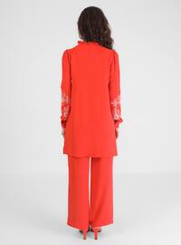 Red - Unlined - Crew neck - Suit