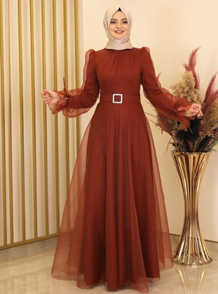 Copper - Fully Lined - Crew neck - Modest Evening Dress - Fashion Showcase Design