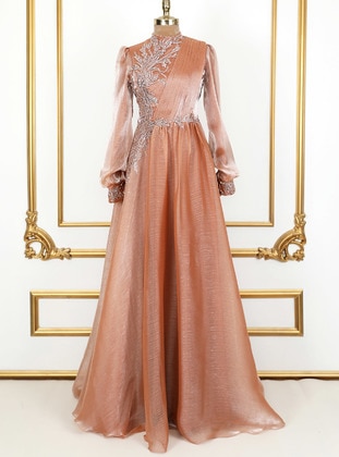 Copper - Fully Lined - Crew neck - Modest Evening Dress - LARACHE