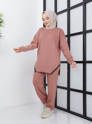 Knitwear Co-Ord Set With Chain Pants Rose