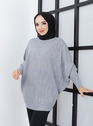 Bat Sleeve Tricot Tunic Gray With Stone Front