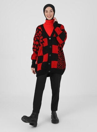 Red - Multi - Unlined - Knit Cardigan - SHERIN