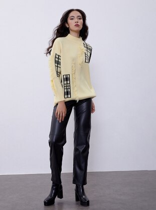 Yellow - Unlined - Polo neck - Knit Sweaters - SHERIN