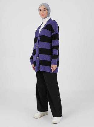 Purple - Stripe - Unlined - Knit Cardigan - SHERIN