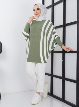 Mint - Stripe - Boat neck - Unlined - Knit Tunics - SAHRA BUTİK
